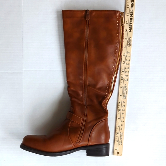 Dream Pairs Intruder-3 Stud Embellished Heeled Tall Boots 9.5 Brown Full Zipper - Picture 7 of 16